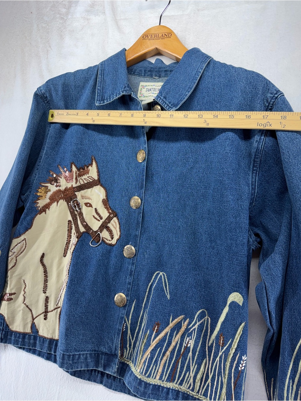 Womens Cowgirl Horse Equestrian Western Denim Beaded Sequin Jacket Medium - Picture 8 of 9